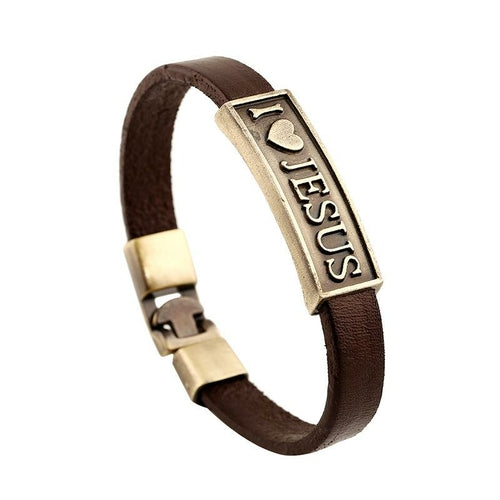 I Love Jesus Alloy Leather Bracelet